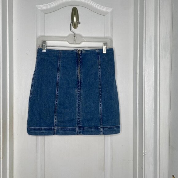 Free People Denim Flat Front Straight Pencil Stretch Mini Skirt,  Size 8 #324 - Picture 4 of 9